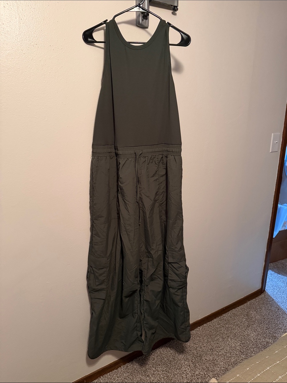 Sleeveless Olive Green Jumpsuit with Relaxed Wide Legs